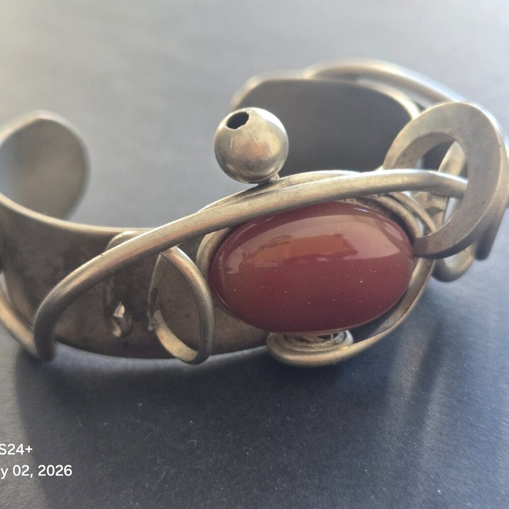 Vintage Carnelian Stone Witch Blade Style Statement Bangle Bracelet